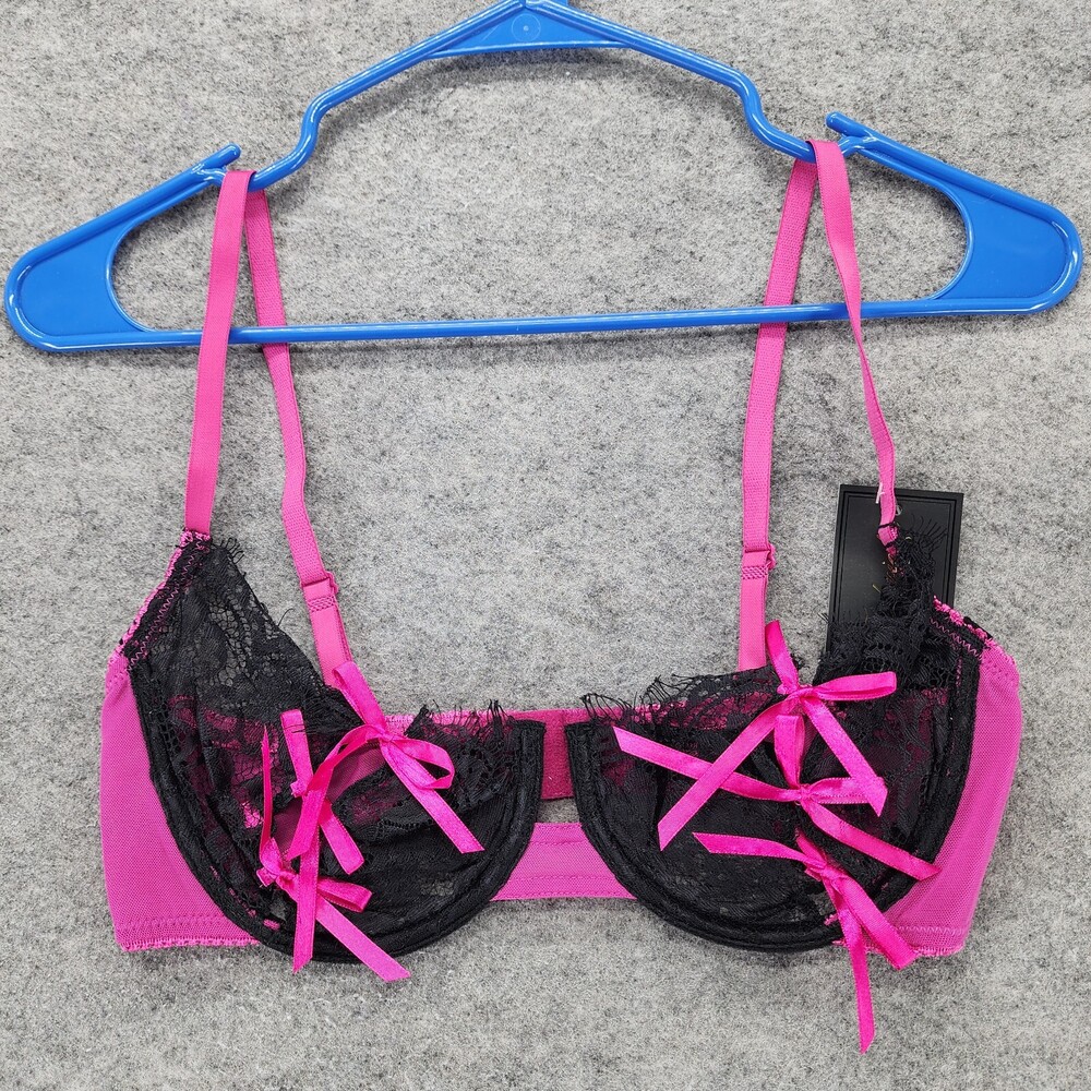 Fredericks of Hollywood Bra Womens 34C Jade Black Pink Bows